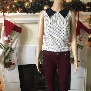 White polka dot blouse with black collar